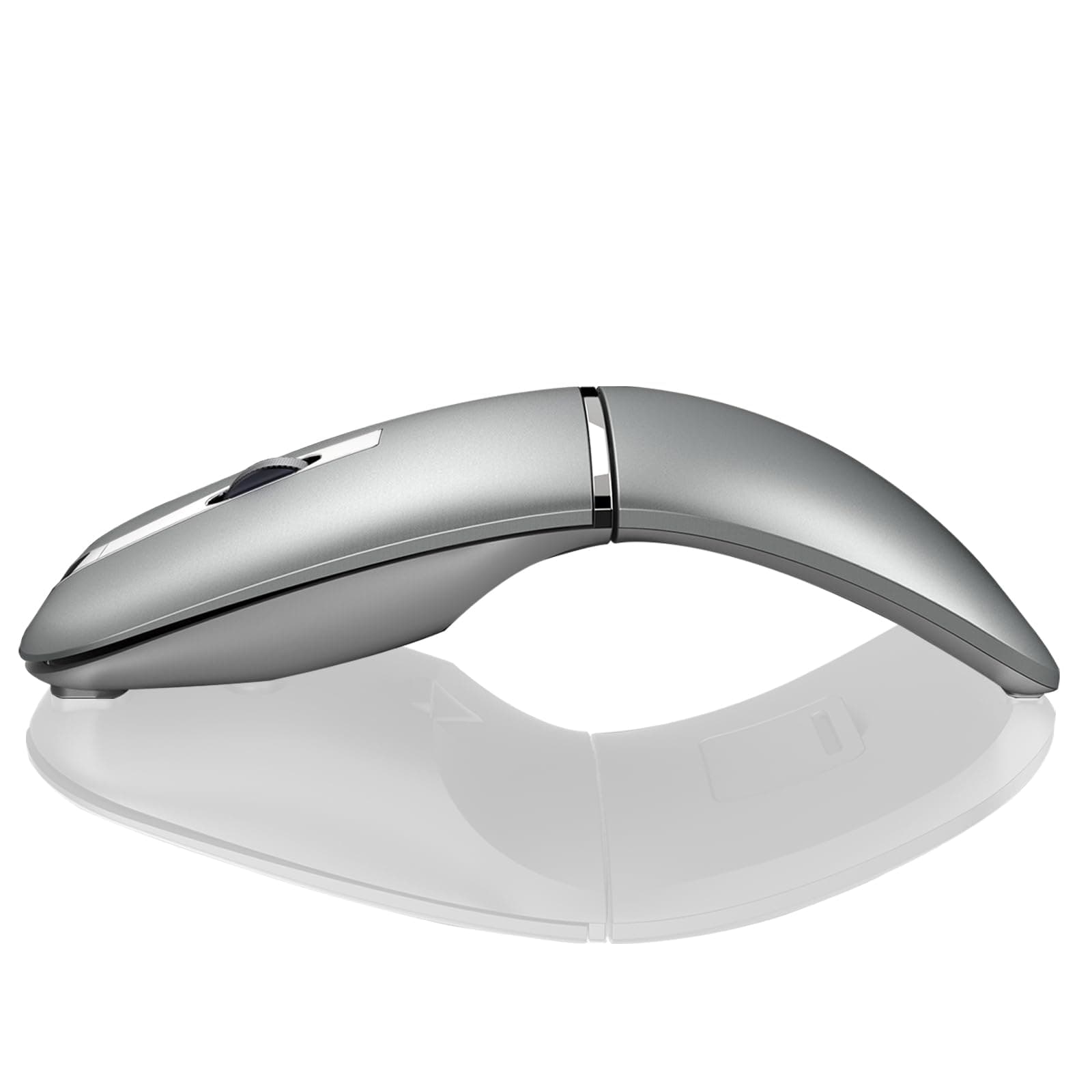 Bluetooth Arc Mouse Wireless Silent Travel Mouse Rechargeable with BT & 2.4G Dual Mode, 1000/1600/2400 DPI, Slim Rotatable Portable Mobile Mice, USB Optical Computer Mice for PC Laptop Tablet -Silver