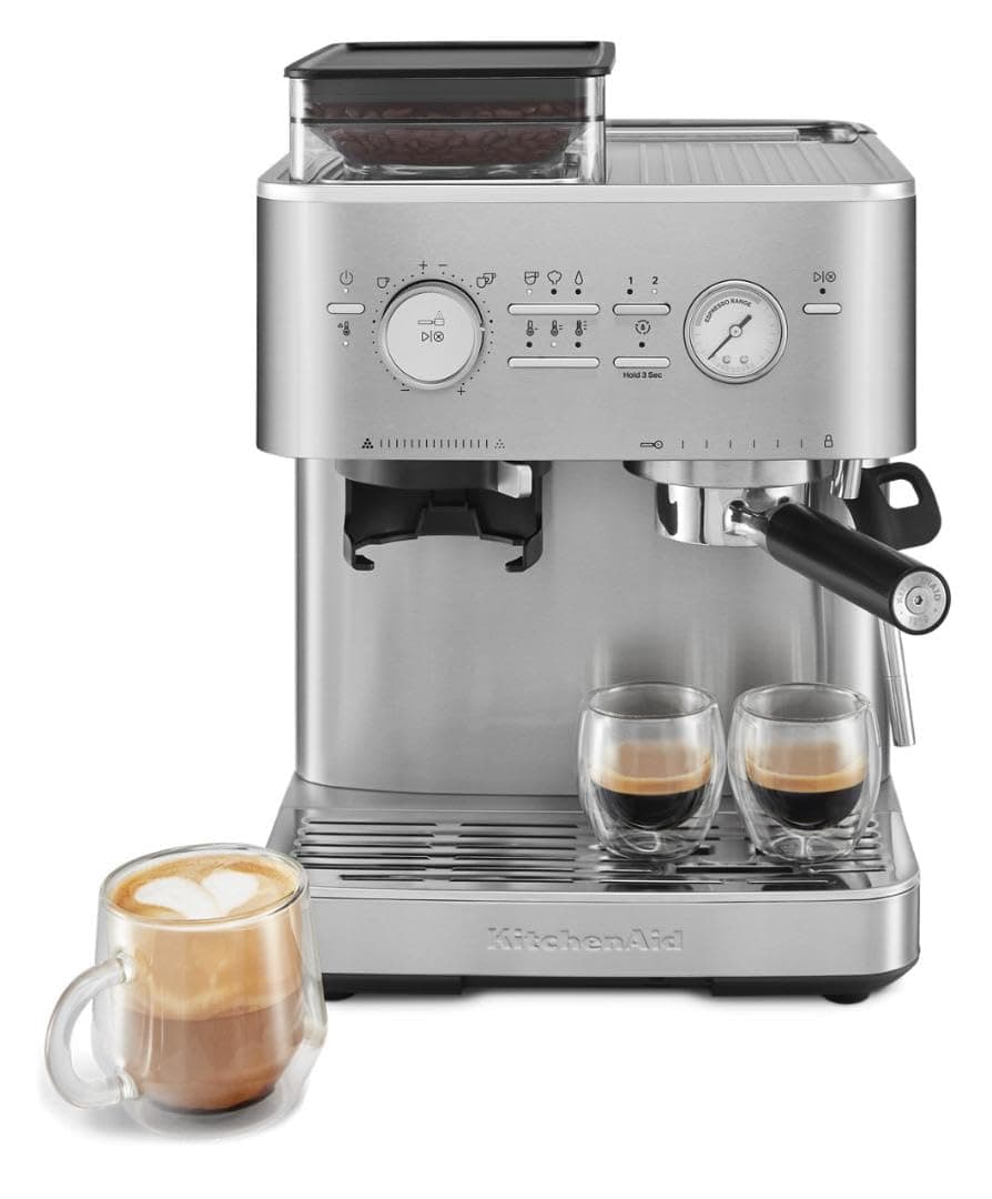 Semi Automatic Espresso Machine with Burr Grinder, 2.5L, Brushed Stainless Steel, KES6551SX