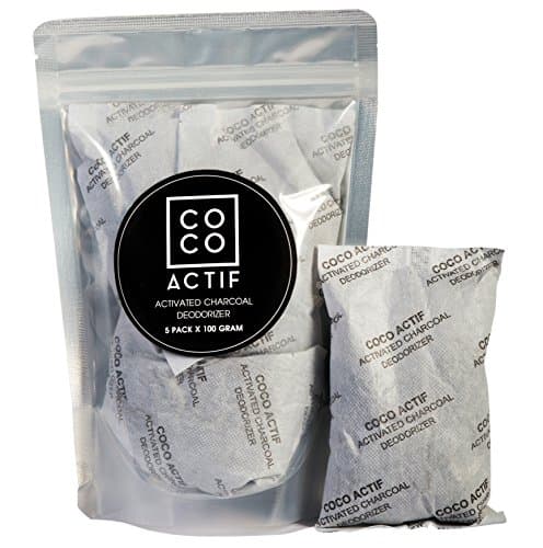 5 Pack x 100 Gram Activated Charcoal Diaper Pail Deodorizer and Odor Eliminator in Refrigerators Shoes Bathrooms Linen Closets Nursery Rooms and Pet Areas