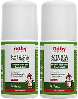 Baby Organo Natural Cold Relief Roll-On for 3+ Month Newborn Kids with Eucalyptus, Chamomile, Lavender & Tulsi Oils - Soothe Cold & Cough, Chest Congestion 40ml (Pack 2)