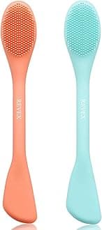 REVEX Silicone Face Mask Applicator,Face Scrubber,2Pcs Pore Cleaning Brush for Facial Exfoliation,Facial Cleansing Brushes with Bristles for Makeup Skincare Removal.(Orange+ Blue)