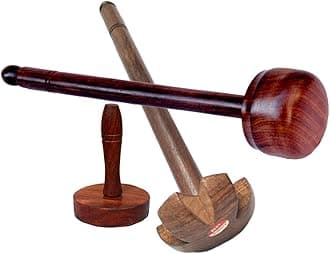 Wooden Hand Masher 15x3 in, Wooden Special Masher/Dal/Lassi Ghotni (12x4 in) Handmade Non-Stick Potato/Vegetable/Pav Bhaji Masher (5x3 in) Set of 3 (Only Massager Manufacturering)