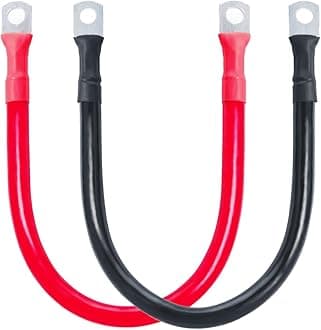 2AWG Battery Cables Set with 5/16’ Lugs Terminals, 12inch Tinned Copper Battery Inverter Cable for Car, Truck, RV, Solar
