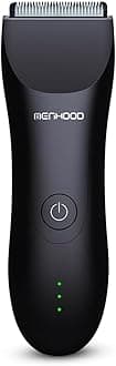 MENHOOD Trimmer 1.0 Waterproof Manscaping Body Ball Trimmer for Men Private Part Pubic Hair Groomer Ceramic Blade 4 Lengths (3/6/9/12mm) 150 Min Runtime Black