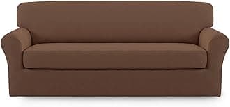 Easy-Going 2 Pieces Microfiber Stretch Sofa Slipcover – Spandex Soft Fitted Sofa Couch Cover, Washable Furniture Protector with Elastic Bottom Kids,Pet (Sofa, Brown)