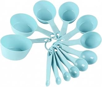 INOVERA (LABEL) Plastic 12 Piece Measuring Cups and Spoons for Kitchen Cake Baking and Cooking Teaspoon Tablespoon Spoon Accessories Tools Set (Sky Blue)