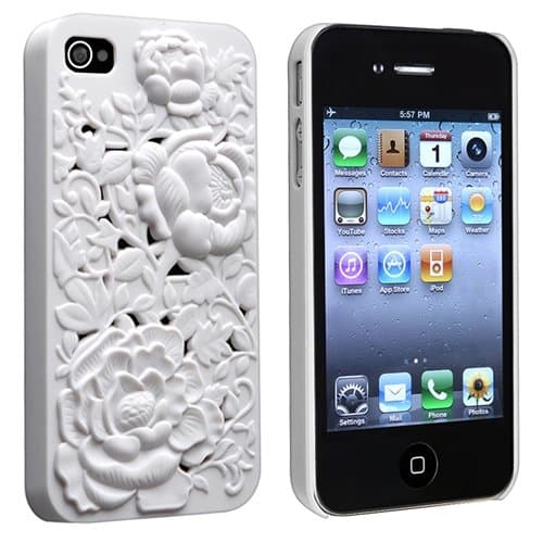 eForCity Snap-on Case Compatible with Apple iPhone 4 / 4S, White 3D Rose Sculpture