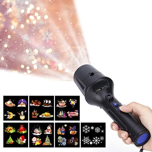 LUXONIC Portable Handheld LED Projector Flashlight Light 2 in 1 Decoration Projector Lamp Battery Operated with 7 Animated Pattern Slides and Tripod Holiday Projection Lamp for Kids, Birthday