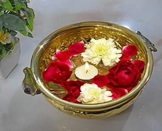Craftsman 6 Inch Decorative Brass Designer Urli Flower Candles Floating Bowing Brass Pot Home Décor Items…