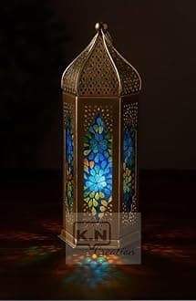 K.N Creation Moroccan Iron Hanging Lanterns Lamp, Decorative Tealight Candle Holder for Home Decor, Lantern for Home Decoration, Ramadan, Eid Decoration Items, Diwali Decor Items (Design-2)