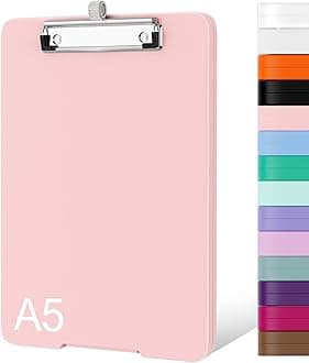 Piasoenc Small Clipboard with Storage, A5 Organization Box with Pen Holder, Plastic Clipboard with Low Profile Clip for Nurses, Teachers, Pink