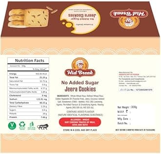 MidBreak Sugar Free Jeera Biscuits - High Fiber Gut-Friendly Low Glycemic Index Biscuits Tasty Snack Healthy Pack of 2