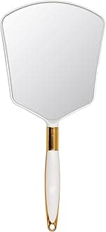 Eaoundm Hand Held Mirror with Handle, Makeup Hand Mirror with Hook Hole for Bathroom and Bedroom, Barbers Haircut Mirror for Home and Salon (15 W X17.2 L cm, White)