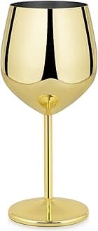 Lifecapido Stainless Steel Wine Glasses, 18oz Stainless Steel Wine Goblets, Stemmed Metal Wine Glasses with Cup Brush for Party Office Wedding Anniversary, Great for Red White Wine (Gold)