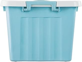 Cetomo 15L*6 Storage Boxes with Lids, Plastic Storage Bins with Latching Buckles, Click Closure, Stackable, Nesting, Organizer for Home Office Clothes, Blue, 15L-6 Pack