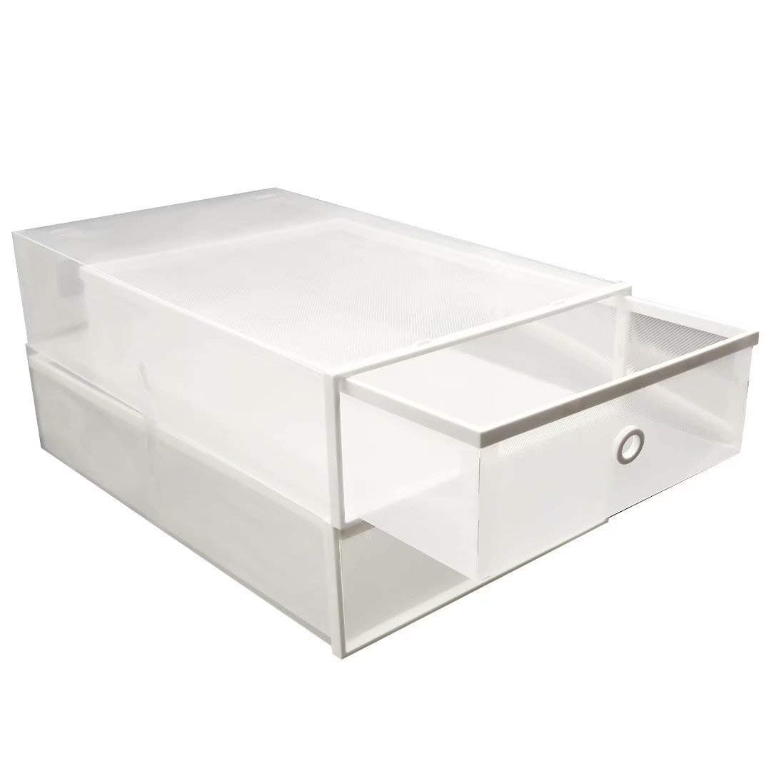 FIXSMITH-Transparent-Boot-Storage-Boxes,Stackable Plastic Boot Containers,Closet Shoe Cases w/Reinforced Frame,Drawer Type,Foldable Shoe Organizer,Heavy Duty Boot Storage,2 Pack,Multi-Purpose.