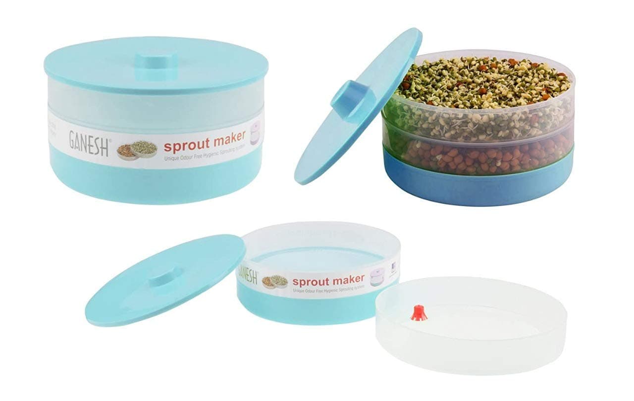 Ganesh Kitchenware Sprout Maker Box (2 Bean Bowl) - 1200 ml (Any Color Green or Blue)