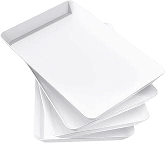 Lifewit Serving Tray for Party Supplies, Reusable Serving Platter for Catering, Snack, Fruit, Charcuterie, Appetizer, Plastic Food Trays, Hosting Essentials, BPA Free, White, 4 Pcs, Large(15" x 10")