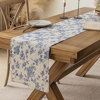 Pastoral Table Runner - 14 x 108 Inch Rectangle - Washable Tabletop with Dust-Proof Wrinkle Resistant for Restaurant, Picnic, Indoor and Outdoor Dining, Floral (Dark Blue)