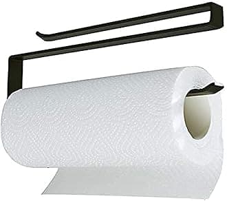 Dime Store Iron Paper Holder Towel Holder Underneath Cabinet Rack Holder Over The Door Kitchen Roll Holder Toilet Paper Roll Holder Over The Cabinet (Set of 1, Black)
