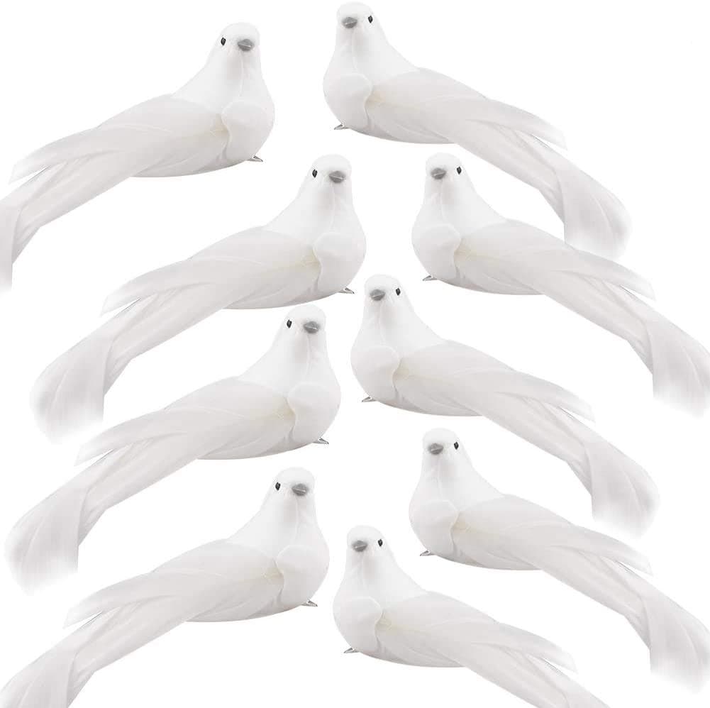 Artificial Birds, 12 Pcs Artificial White Doves Simulation Foam White Feathered Artificial Birds Doves Clip On Ornament for Christmas Tree Decorations, Wedding, Wreaths & Crafts