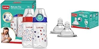 LuvLap Wide Feeding Bottle 250 ml, Pack of 2 & Wide Nipple Fast Flow, 2 Pcs