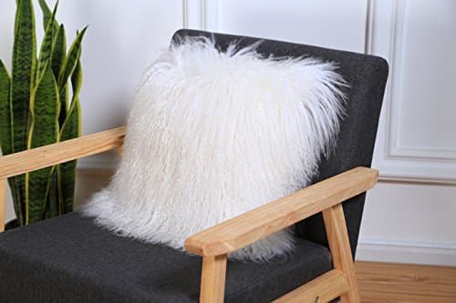 February Snow Deluxe Home Decorative Rectangular Soft Plush 100% Real Mongolian (Tibetan) Lamb Wool Pillow/Cushion Cover/Case (White, 20x20inch)