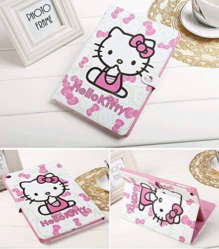 Apple New iPad 9.7 case 2017 2018 ipad 5th 6th Generation A1822 A1823 A1893 A1954, Hello Kitty Design Folio Style PU Leather Hard Case for Apple New iPad 9.7 inch Case 2018 2017 Generation, Pink