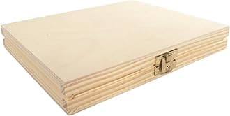 WooDeeDoo Shallow Slim Wooden Box with Lid & Clasp | 21.5 x 18 x 3 cm | Merci Gift Valuables Storage Keepsake Case | Plain Decorative Pine for Craft Decoupage