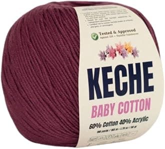 Keche Baby Cotton, 60% Cotton 40% Acrylic Yarn, Soft Cotton Yarn for Crochet and Knitting, Amigurumi Yarn 1 Skein/Ball 1.76 Oz (50g) / 180 Yrds (165m) - Claret Red