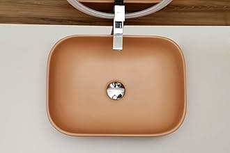 MAHISRE Ceramic Countertop Wash Basin | Designer Table Top Bathroom Basin Sink | Vessel Sink Wash Basin Over Counter for Bathroom, Hotel, Home Living Room (18x13x5.5 Inch) (Matte Beige)