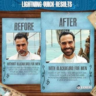 Blackbeard for Men Beard Color – 1-Day Beard, Mustache, Eyebrow, Sideburns Color – Temporary Facial Hair Tint - Hypoallergenic Beard Dye Alternative – Up to 45 applications – Black, 6 Pack