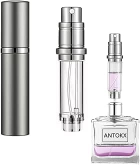 Travel Perfume Bottle Refillable Atomizer - 5ML Perfume Atomiser, Scent Pump Case, Leakproof Portable Perfume Sprayer for Women and Men (Gray)