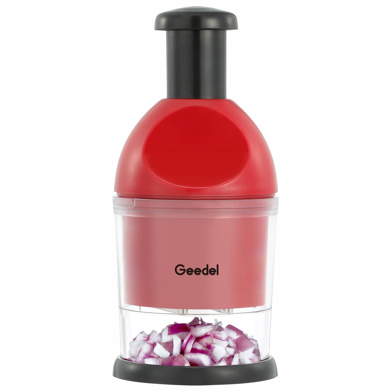 Geedel Food Chopper, Easy to Clean Manual Hand Vegetable Chopper, Dishwasher Safe Slap Onion Cutter for Veggies Onions Garlic Nuts Salads Red