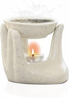 Pure Source India Oil Burner for Home, Office, with 1 Tea Light Candle, Made by Porcelain (Dotted White)