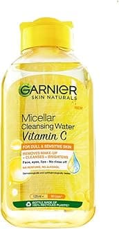 Garnier Micellar Water With Vitamin C, 125ml | Garnier Micellar Cleansing Water | One Swipe Makeup Remover | For Dull and Sensitive Skin | Removes Makeup + Brightens Skin