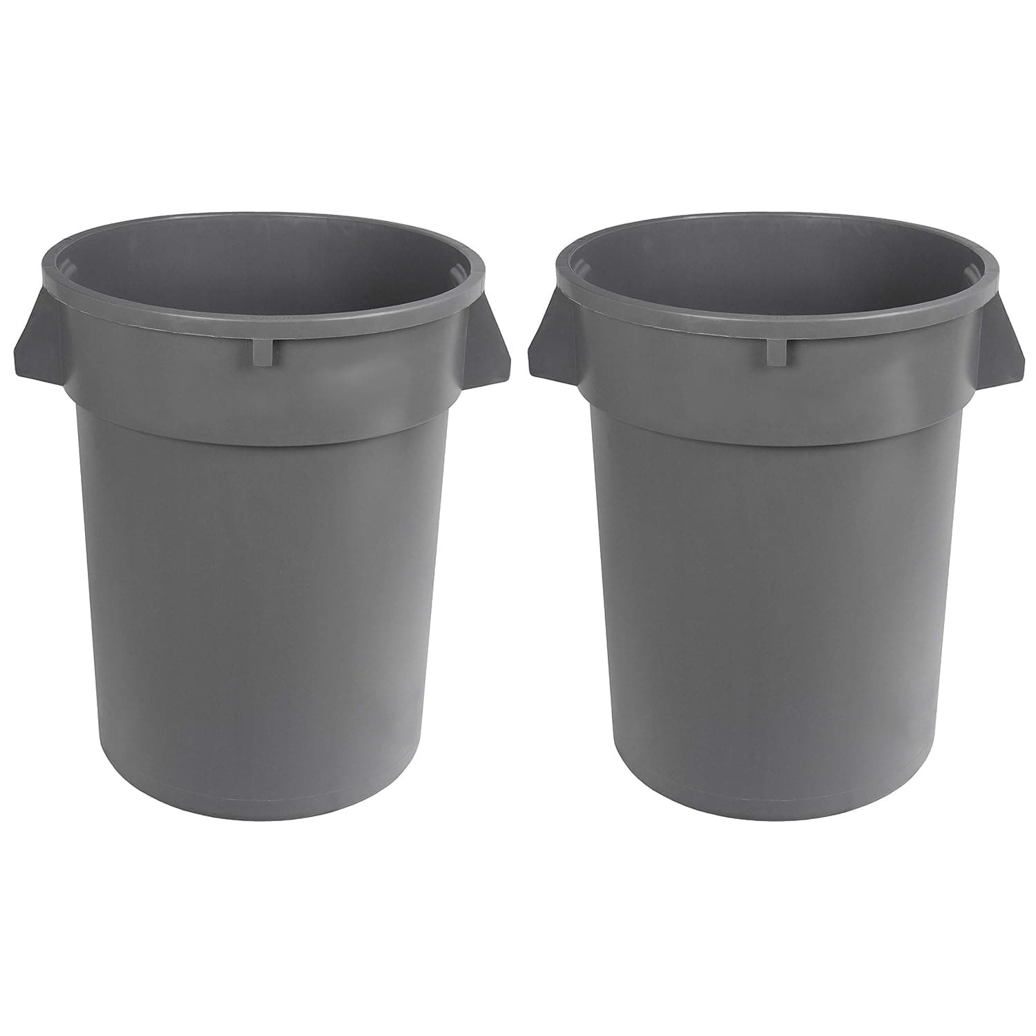 Amazon Basics Heavy Duty Sturdy Round Trash Can, 32 Gallon, Grey, Pack of 2