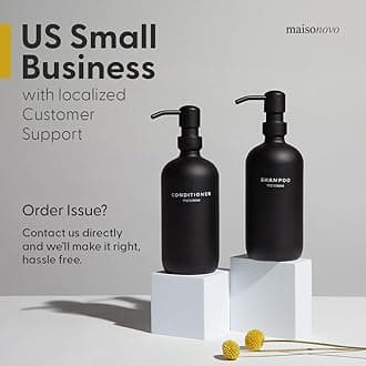 MaisoNovo Glass Soap Dispenser with Pump | Vintage Soap Dispenser Bathroom and Kitchen Set w. Dish Soap, Hand Soap, Lotion Waterproof Labels | 16oz Bottles with Pumps - Set of 2