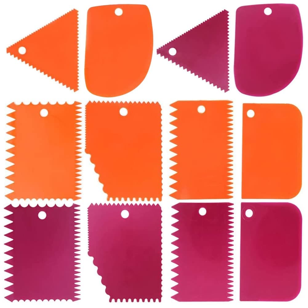 12 PCS Cake Scrapers Icing Smoother, Plastic Scraper Smoothing Comb Plate Tool for Dough Cake Fondant Icing Art DIY
