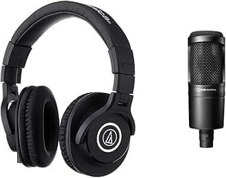 Audio-Technica ATH-M40x Professional Studio Monitor Headphone, Black AT2020 Cardioid Condenser Studio XLR Microphone, Black, Ideal for Project/Home Studio Applications