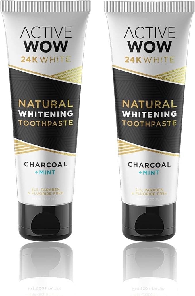 Active WowActivated Charcoal Toothpaste - Charcoal Toothpaste for Whitening, Charcoal Teeth Whitening, Made with Organic Coconut Oil & Xylitol, Charcoal Activated Toothpaste (4 Ounce (Pack of 2))