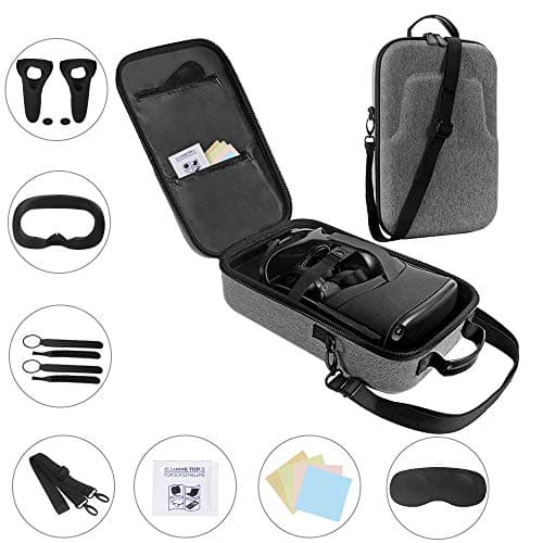 HIJIAO New Set for Oculus Quest 2, Include Hard Case&Controller Grip Cover & Knuckle Strap&Head Strap Pad&Silicone Face Cover&Lens Protect Cover &Shoulder Strap for Oculus Quest 2(6 in 1) (Gray)