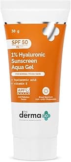 The Derma Co 1% Hyaluronic Sunscreen Aqua Gel SPF 50 PA++++ Hydrating, Lightweight & Non-Greasy No White Cast Broad Spectrum & Blue Light Protection Clinically Tested - (In-Vivo) 30 g