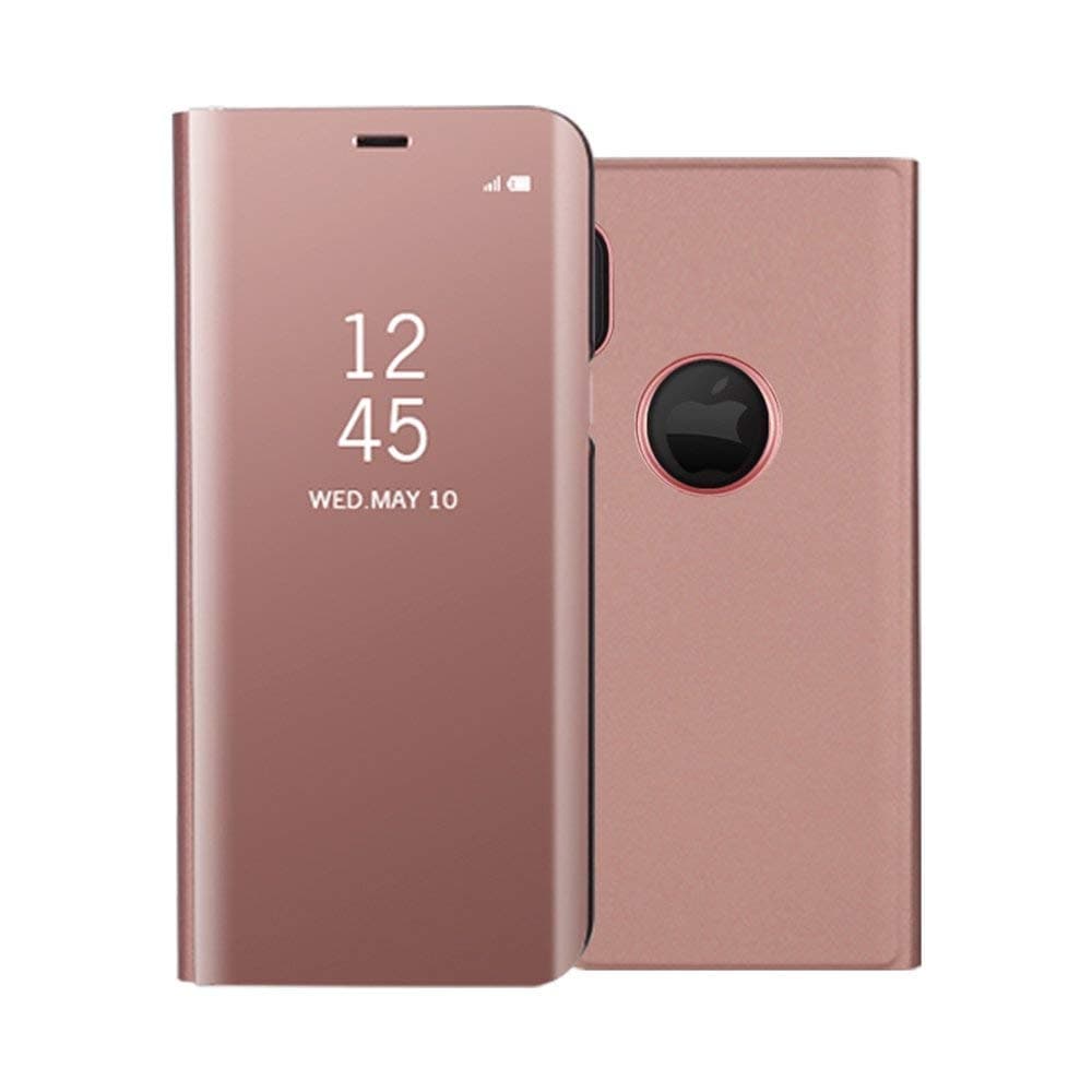 For iPhone XS Max (2018) 6.5 inch Mirror Case,Shinetop Slim Fit Metal Electroplate Plating Smart Clear View Case Flip Folio Stand PC Hard Cover 360 Full Body Shockproof Protective Skin Cover-Rose Gold