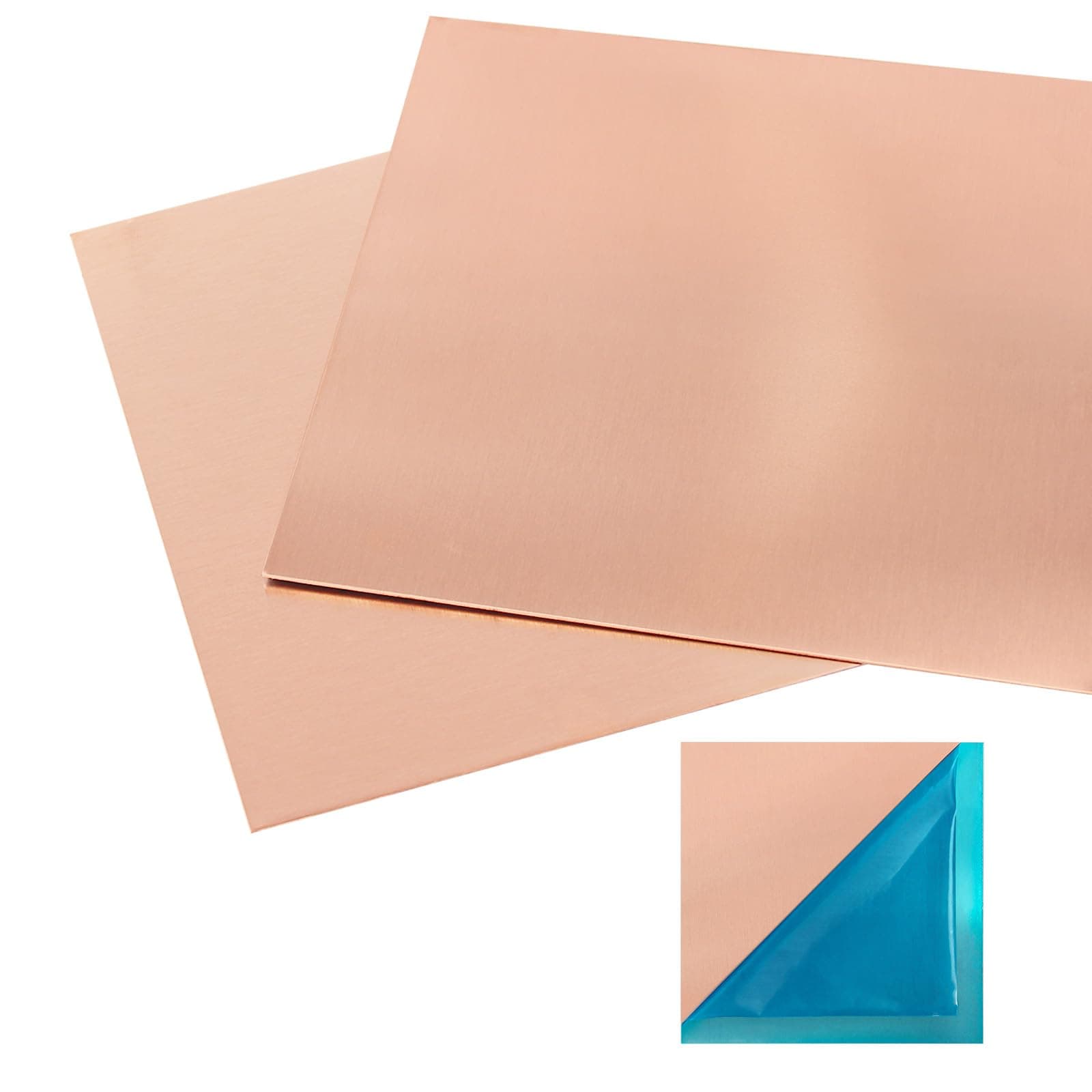 2 Pcs 99.9%+ 1mm Thick Pure Copper Sheet, 4" x 4", 18 Gauge Thickness, 102 x 102 x 1mm, No Scratches, Film Attached, 1mm Copper Plates