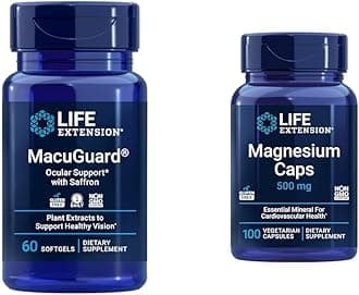 Life Extension MacuGuard Eye Health Supplement with Magnesium Capsules 500mg - Lutein, Zeaxanthin, Meso-zeaxanthin and Saffron for Healthy Vision - 60 Softgels and 100 Vegetarian Capsules