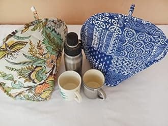 PsFashionmart Combo Set of 2 Mandala Tea Cozy Blue Patch Print Winter Tea Kettle Warmer Pot Cover Hot Coffee Handmade Kitchen Décor (Pattern 1)