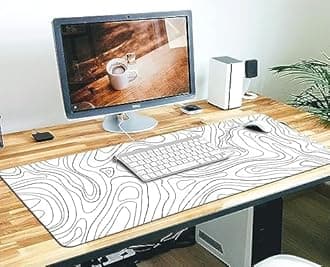 Topographic Mouse Pad XL - Large Extended Desk Mat for Gaming, Black and White Minimalist Keyboard Pad for Office & Home