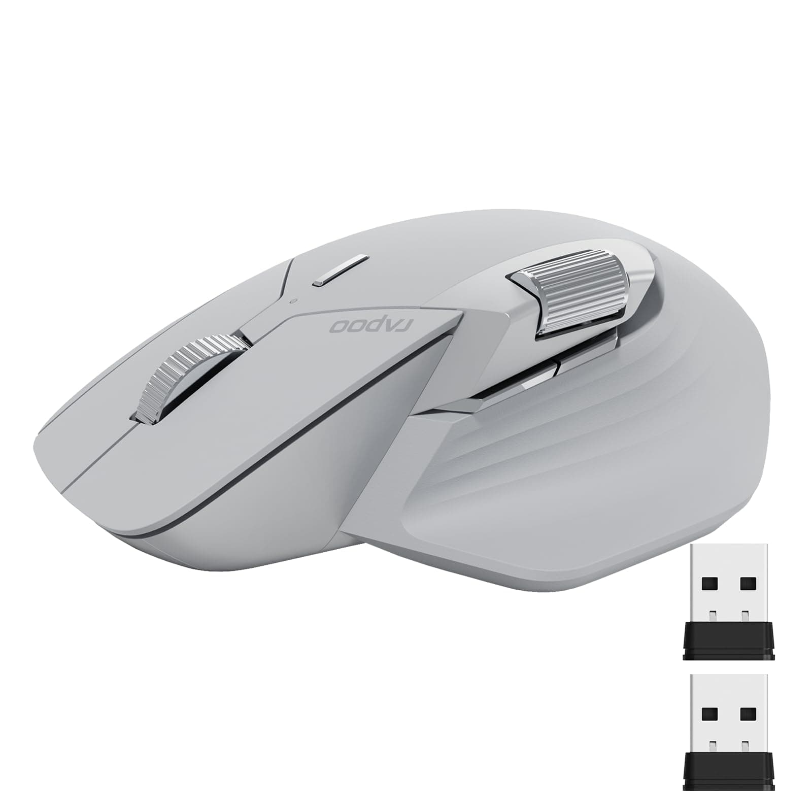 Rapoo MT760Mini Bluetooth Wireless Mouse - Bluetooth 5.0 and 2.4GHz Multi-Mode Connection, Support 4 Devices, M+ Cross Computer Technology, 11 Programmable Buttons,Light Grey