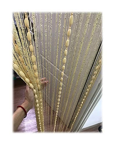 Eyotool 1x2 M Door Beads String Curtain Rare Flat Silver Ribbon Thread Fringe Window Panel Room Divider Cute Strip Tassel for Wedding Coffee House Restaurant Parts (White-Beads)